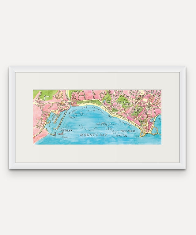 Mount's Bay Map - Reduced Length - Watercolour Print
