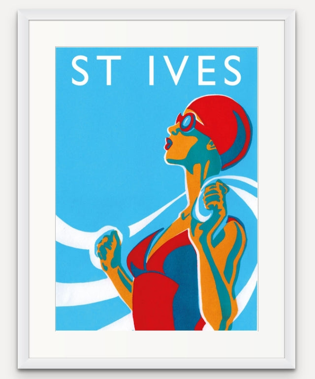 Eliza with towel-Swimmer - Red - Giclée Screen Print