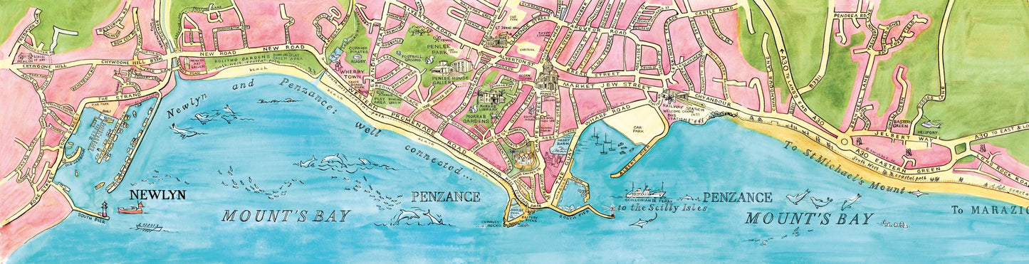 Mounts Bay Map - Watercolour Print