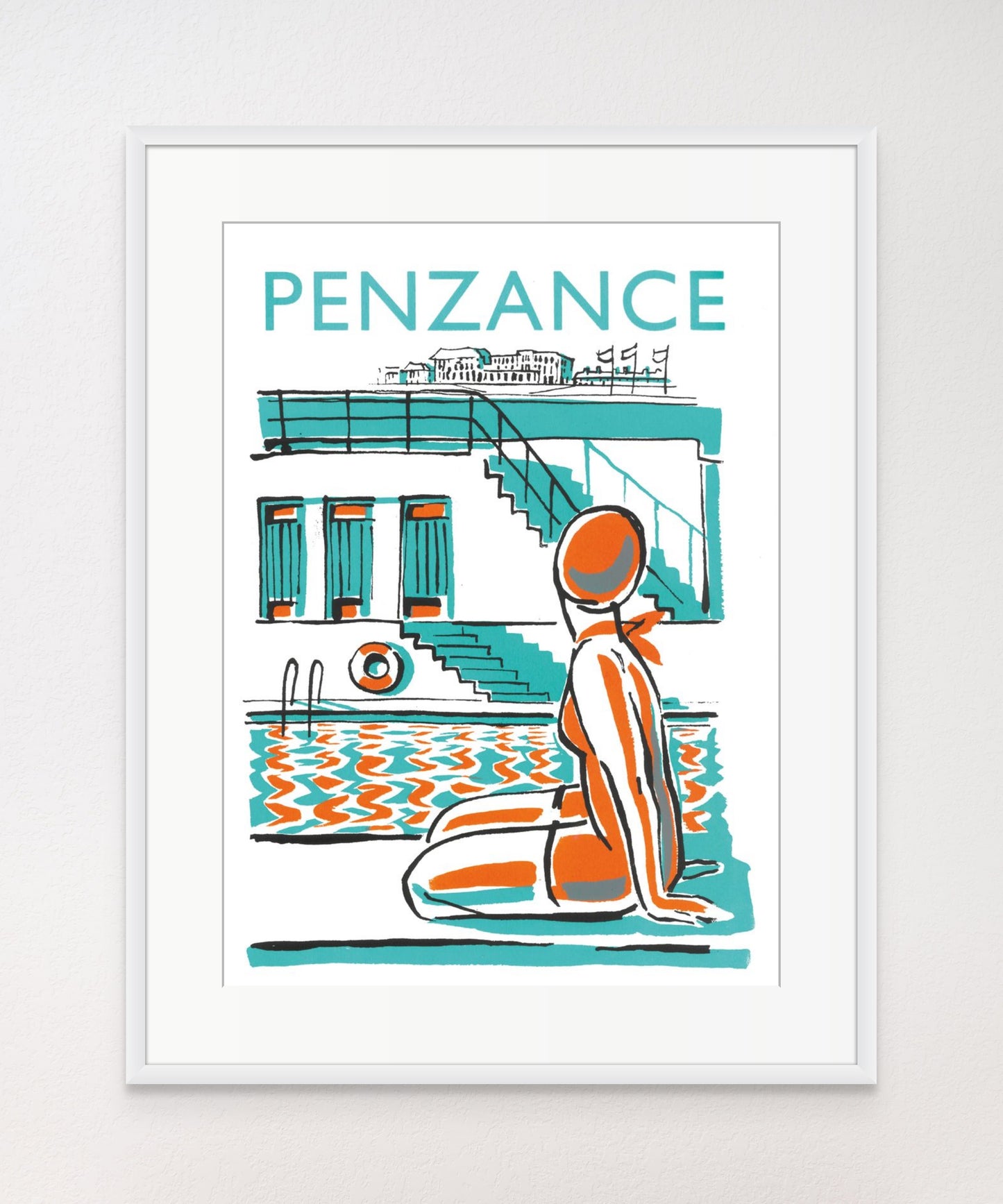 Waiting at Jubilee Pool - Penzance Text - Art Print